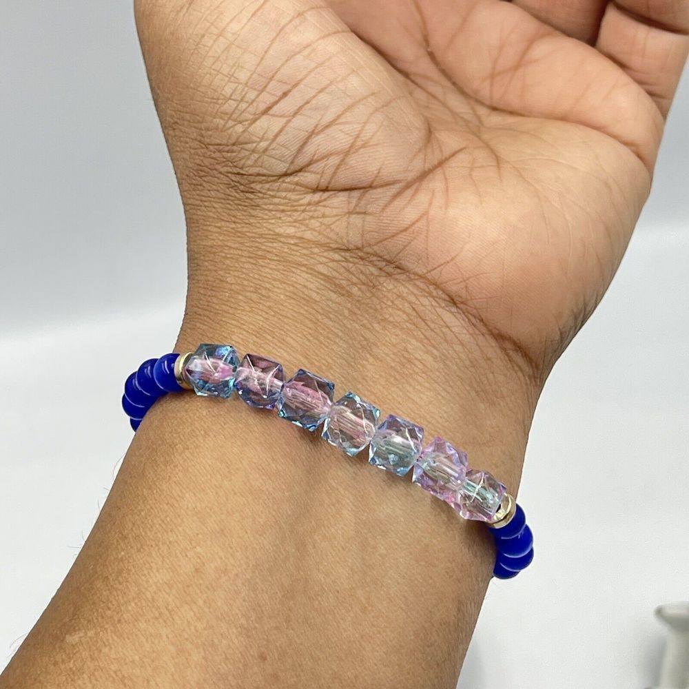 Colorful beads Navy Blue Agate Bracelet - Picture 3 of 5